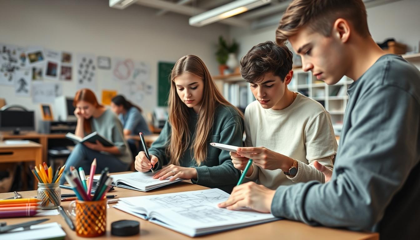 Student using learning strategies while studying