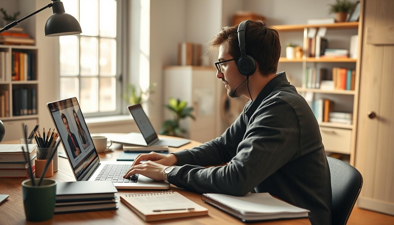 Student using a study guide to organize academic notes